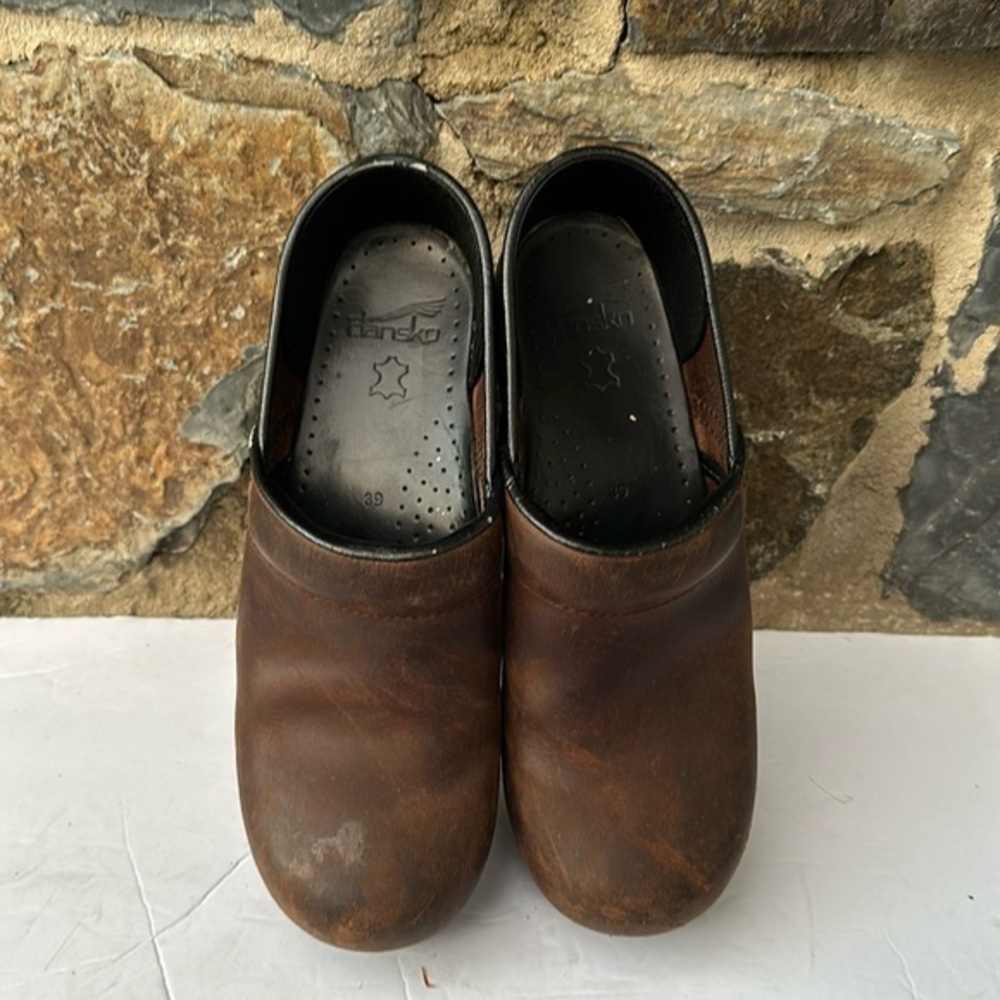 Dansko Brown leather comfort walking nursing platform clogs Shoes size 39